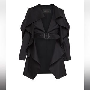 BCBG Maxazria Black Cotton Puff Sleeve Belted Trench Coat